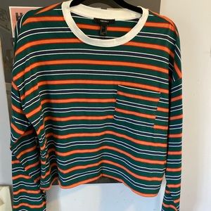 Forever 21 Size M Green, navy, orange striped dropped shoulder long sleeve shirt